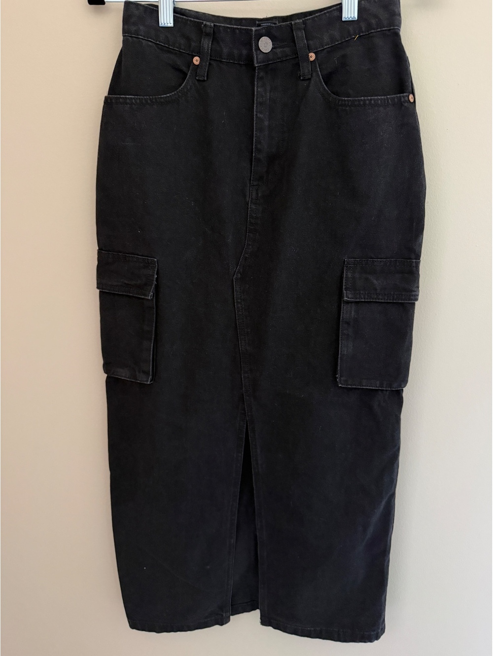 3/25 Sincerely Jules, black denim cargo skirt